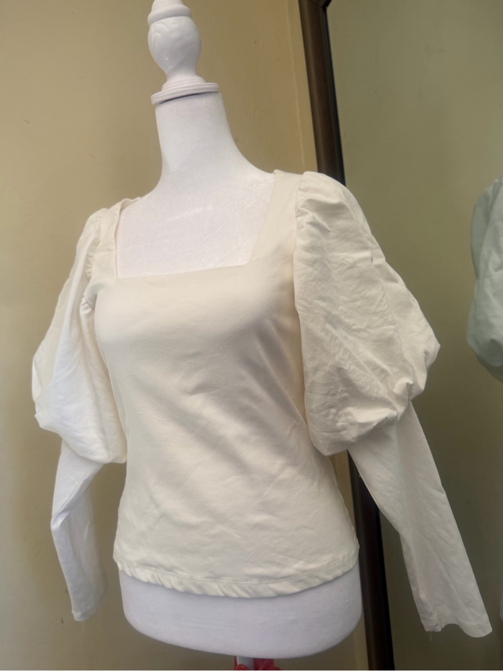 Anthropologie Cream Puff-Sleeve Square Neck Long Sleeve Top